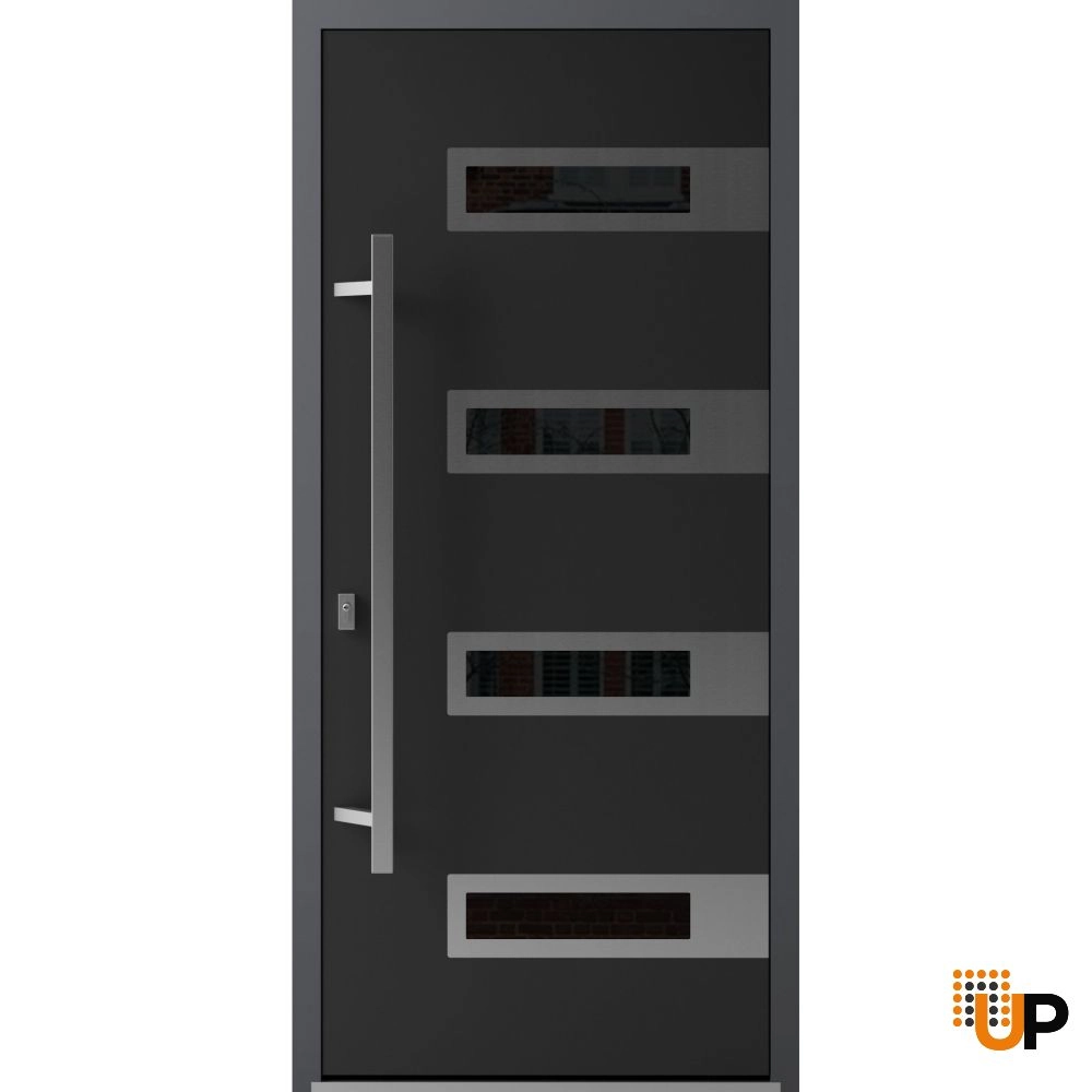 Single swing metal-aluminum modern exterior door with triplex glass | Ronex 0131 Black | 36 x 80 photo#1