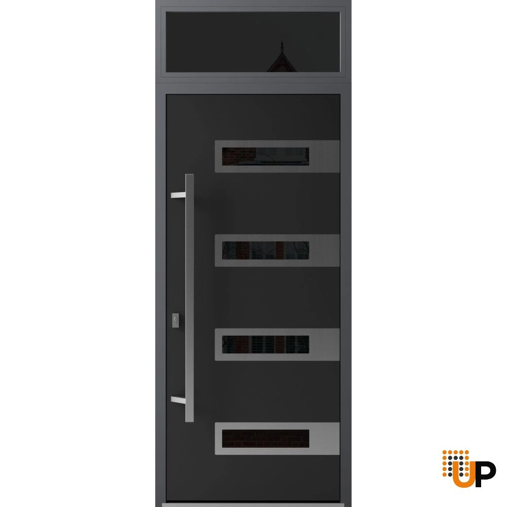 Single swing metal-aluminum modern exterior door with triplex glass | Ronex 0131 Black | 36 x 96 photo#1