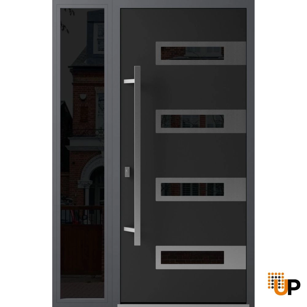Single swing metal-aluminum modern exterior door with triplex glass | Ronex 0131 Black | 48 x 80 photo#1