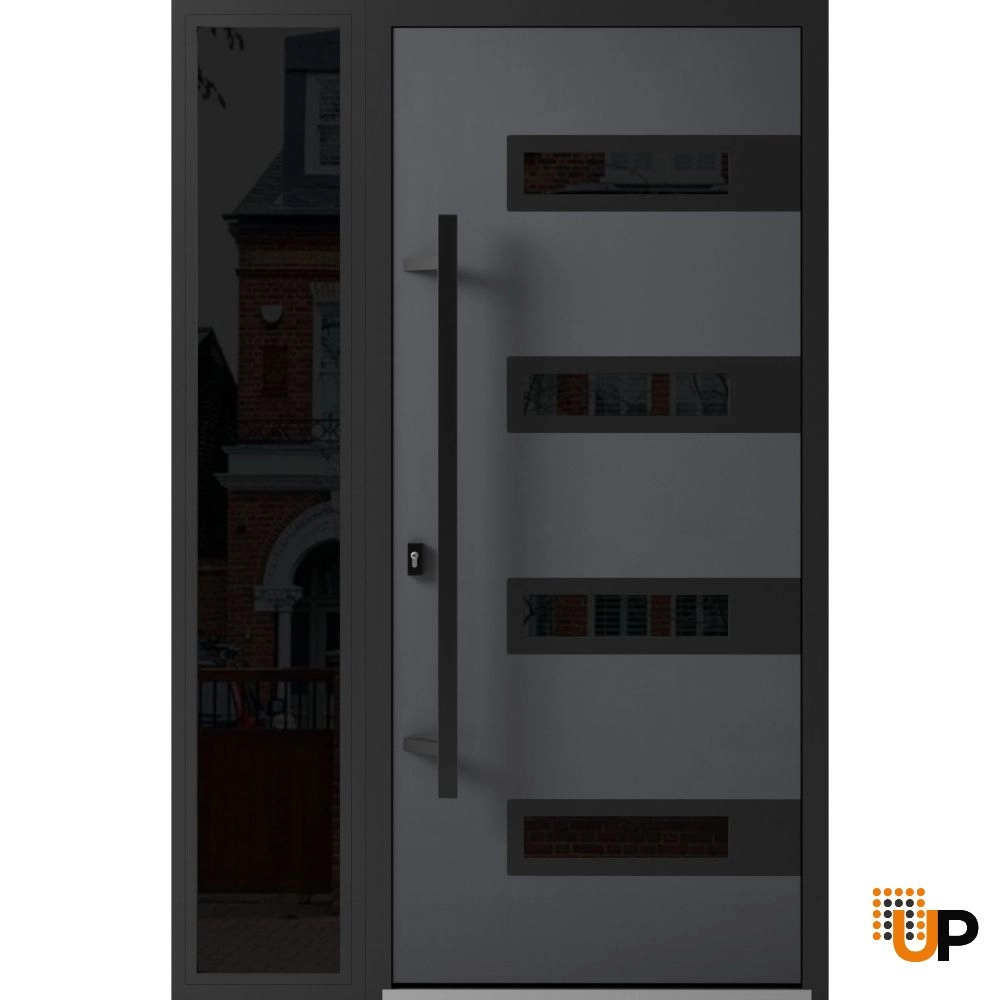 Single swing metal-aluminum modern exterior door with triplex glass | Ronex 0131 Gray | 52 x 80 photo#1