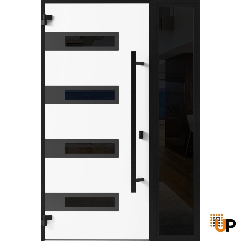 Single swing metal-aluminum modern exterior door with triplex glass | Ronex 0131 Gray | 52 x 80 photo#2