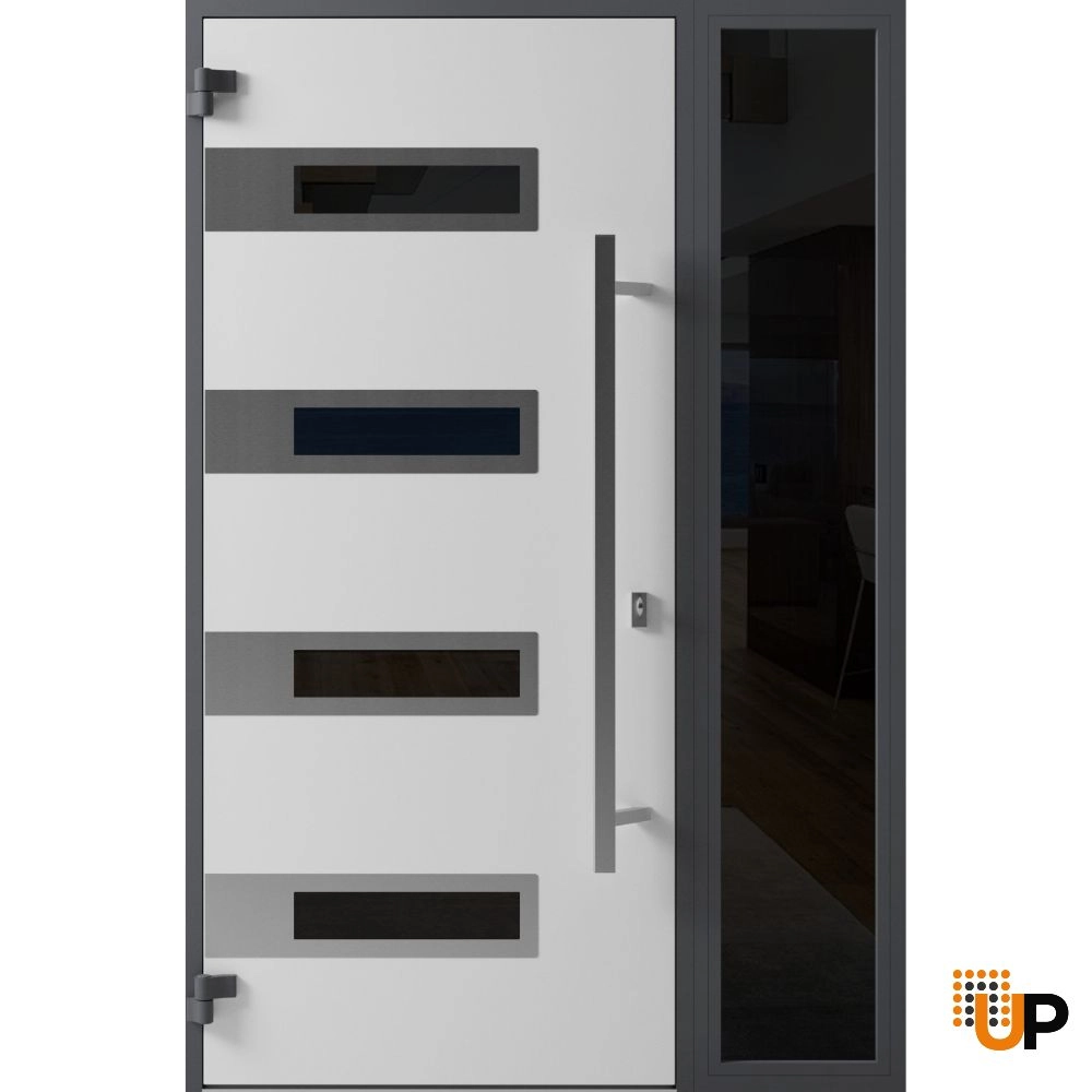 Single swing metal-aluminum modern exterior door with triplex glass | Ronex 0131 Black | 48 x 80 photo#2