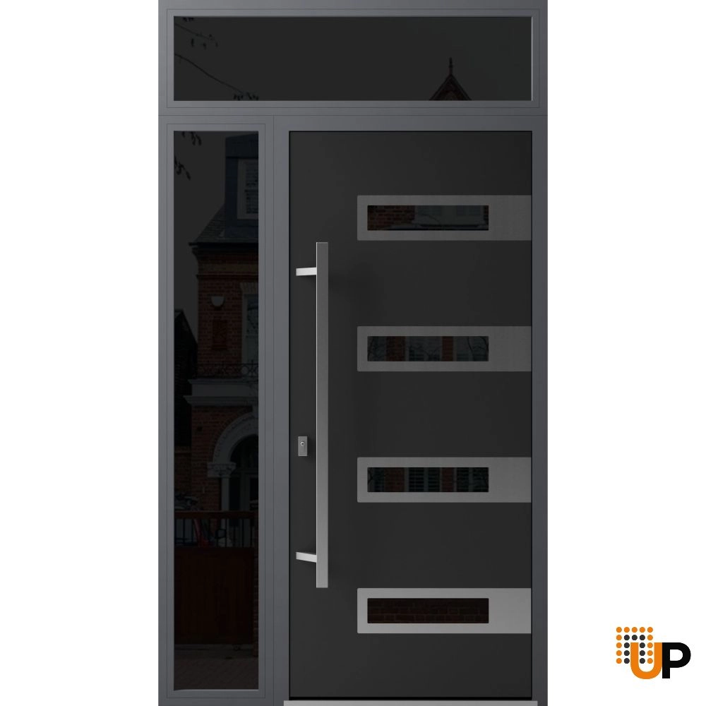 Single swing metal-aluminum modern exterior door with triplex glass | Ronex 0131 Black | 48 x 96 photo#1