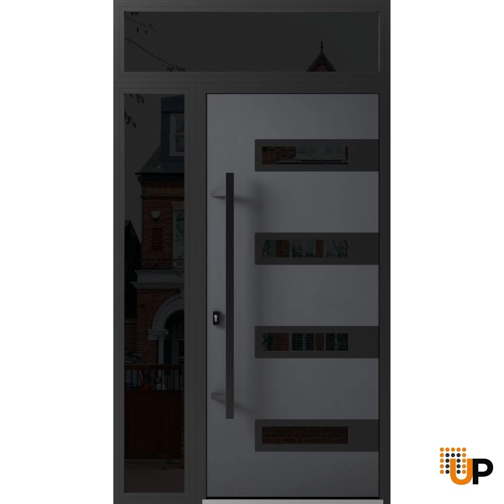 Single swing metal-aluminum modern exterior door with triplex glass | Ronex 0131 Gray | 50 x 96 photo#1