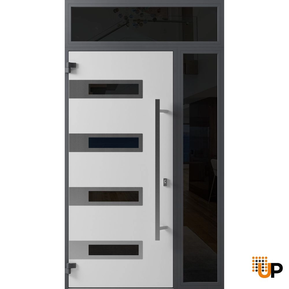 Single swing metal-aluminum modern exterior door with triplex glass | Ronex 0131 Black | 48 x 96 photo#2
