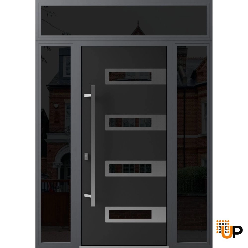 Single swing metal-aluminum modern exterior door with triplex glass | Ronex 0131 Black | 64 x 96 photo#1
