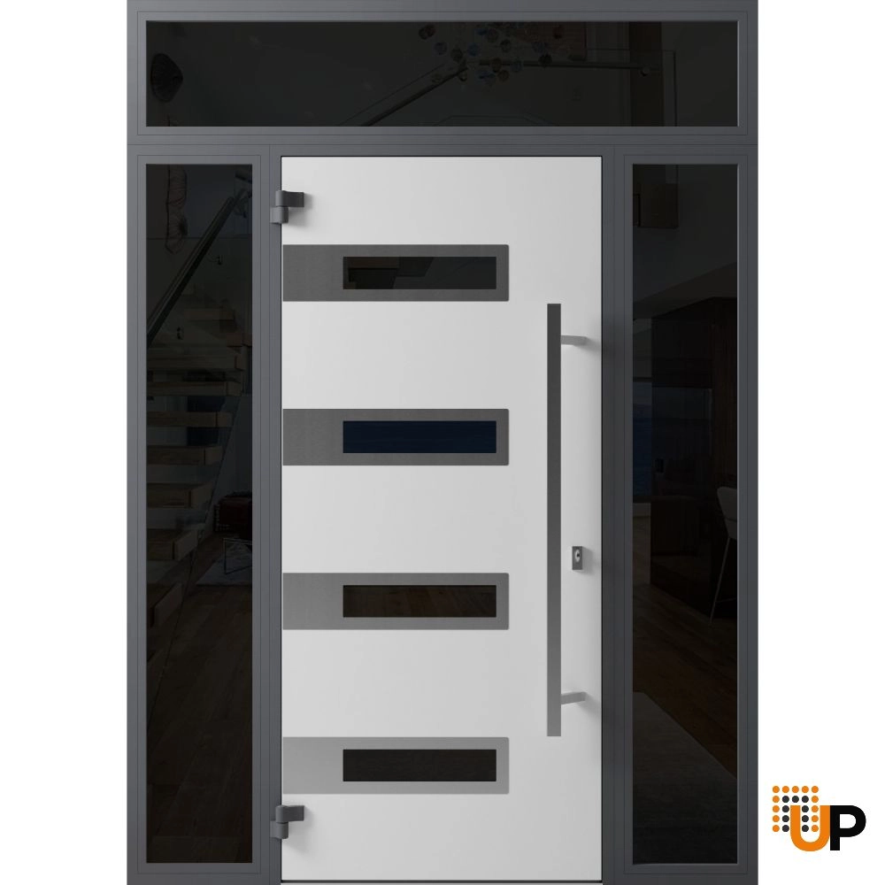 Single swing metal-aluminum modern exterior door with triplex glass | Ronex 0131 Black | 64 x 96 photo#2