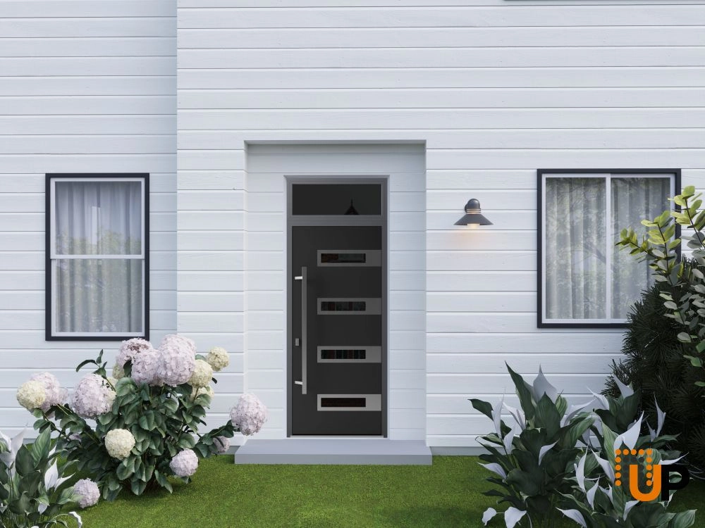 Single swing metal-aluminum modern exterior door with triplex glass | Ronex 0131 Black | 36 x 96 photo#3