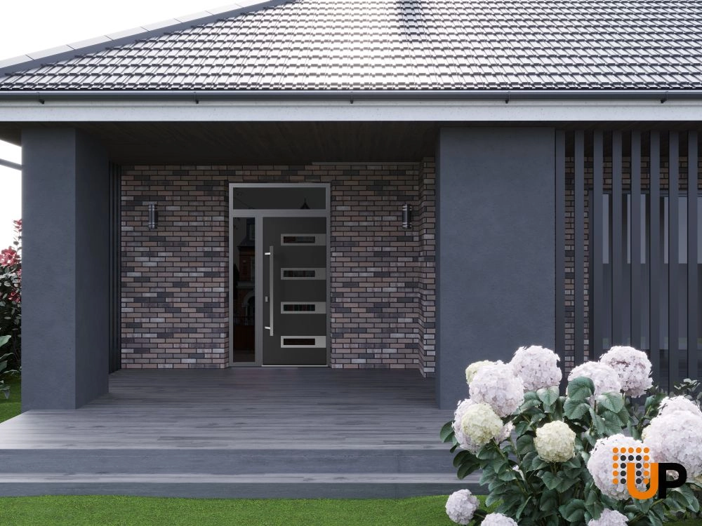 Single swing metal-aluminum modern exterior door with triplex glass | Ronex 0131 Black | 48 x 96 photo#3