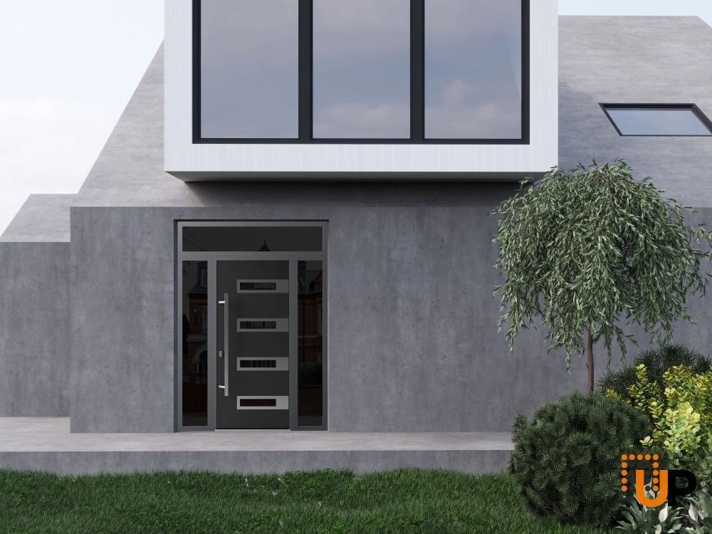 Single swing metal-aluminum modern exterior door with triplex glass | Ronex 0131 Black | 64 x 96 photo#3