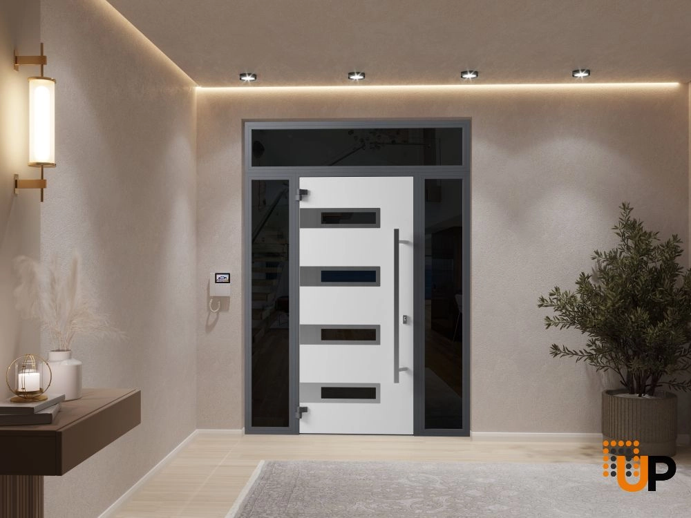 Single swing metal-aluminum modern exterior door with triplex glass | Ronex 0131 Black | 64 x 96 photo#4