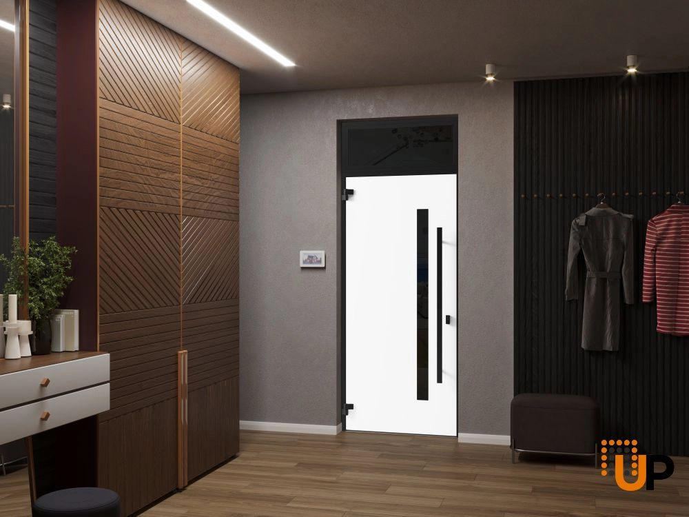 Single swing metal-aluminum modern exterior door with triplex glass | Ronex 0144 Gray | 36 x 96 photo#4