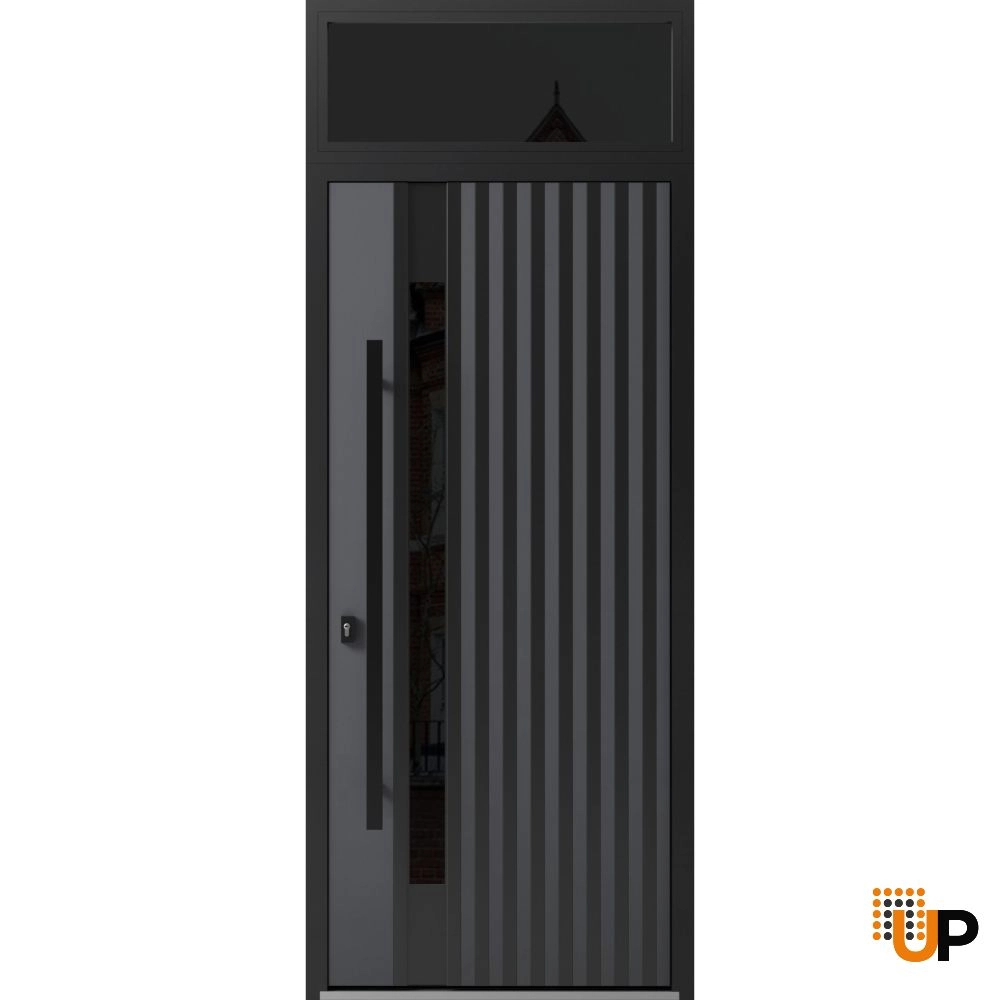 Single swing metal-aluminum modern exterior door with triplex glass | Ronex 0144 Gray | 36 x 96 photo#1