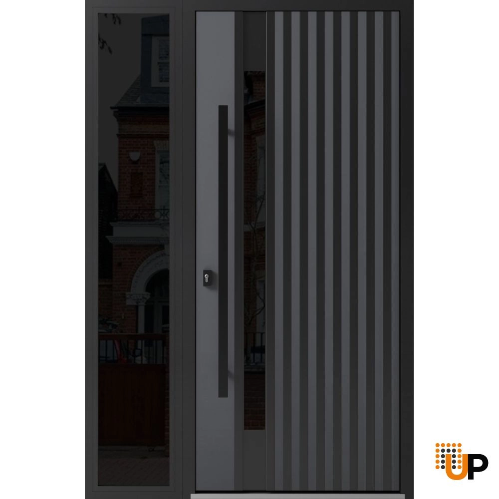 Single swing metal-aluminum modern exterior door with triplex glass | Ronex 0144 Gray | 48 x 80 photo#1
