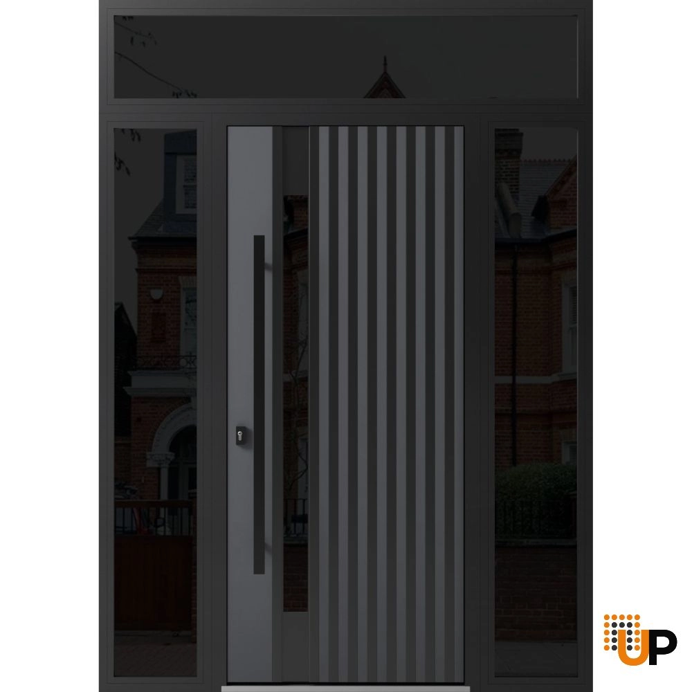 Single swing metal-aluminum modern exterior door with triplex glass | Ronex 0144 Gray | 60 x 96 photo#1