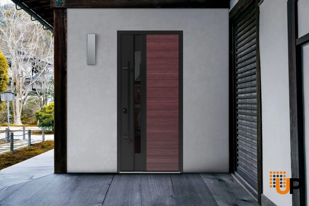 Single swing metal-aluminum modern exterior door with triplex glass | Ronex 0162 Red Oak | 36 x 80 photo#3