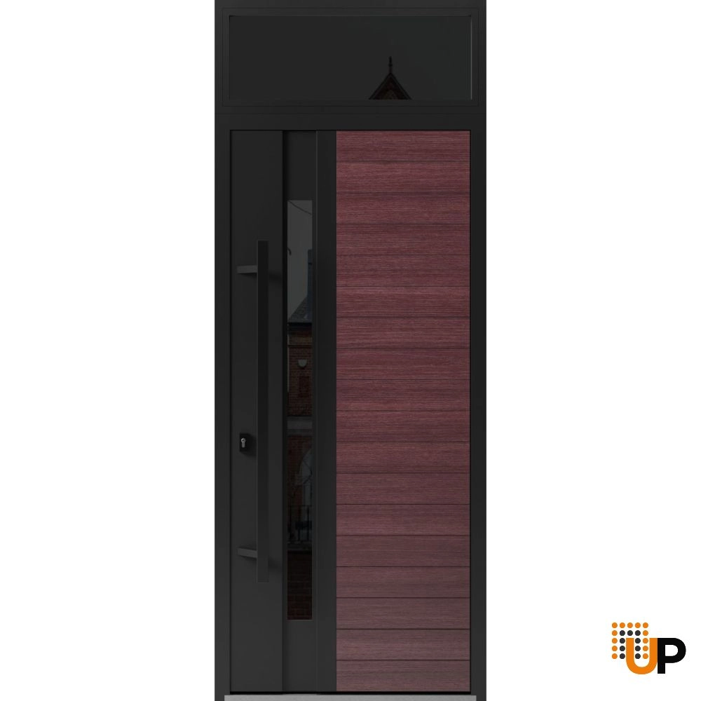 Single swing metal-aluminum modern exterior door with triplex glass | Ronex 0162 Red Oak | 36 x 96 photo#1