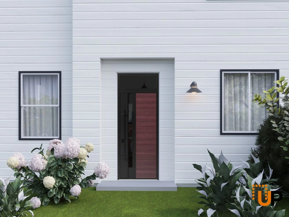 Single swing metal-aluminum modern exterior door with triplex glass | Ronex 0162 Red Oak | 36 x 96 photo#3