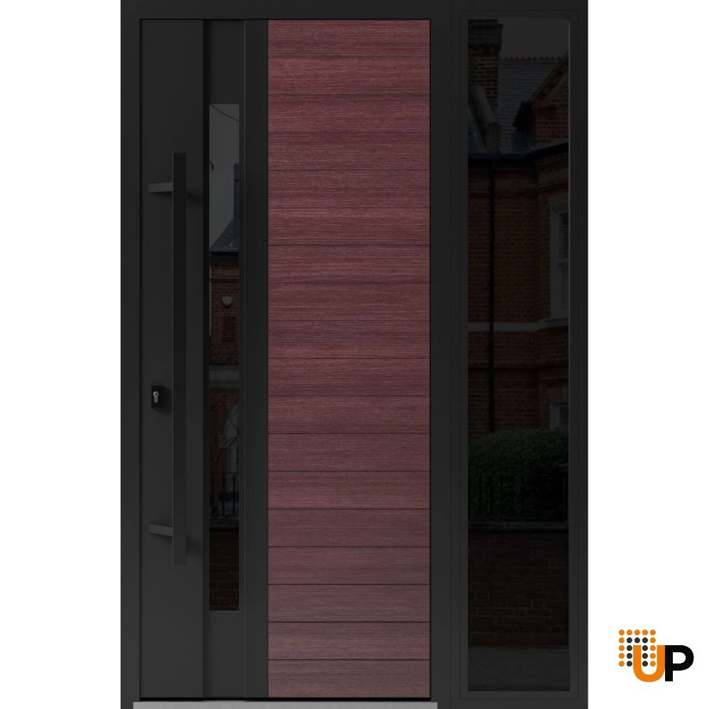 Single swing metal-aluminum modern exterior door with triplex glass | Ronex 0162 Red Oak | 50 x 80 photo#1