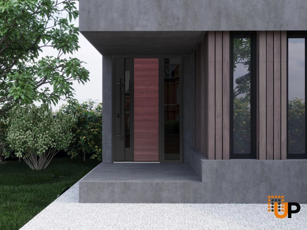 Single swing metal-aluminum modern exterior door with triplex glass | Ronex 0162 Red Oak | 50 x 80 photo#3