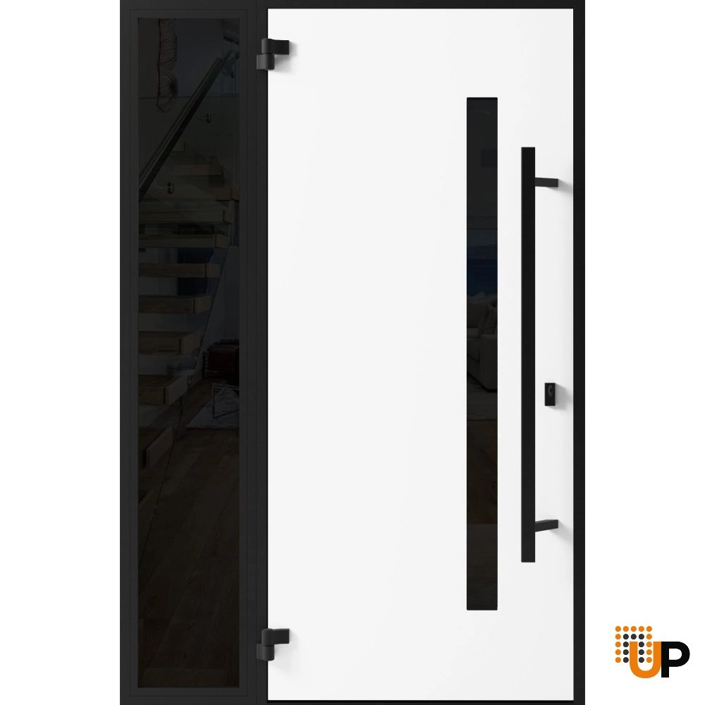 Single swing metal-aluminum modern exterior door with triplex glass | Ronex 0162 Red Oak | 50 x 80 photo#2