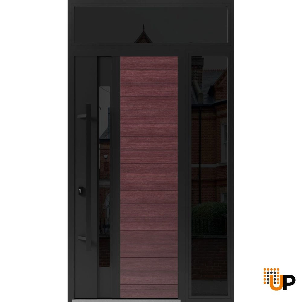 Single swing metal-aluminum modern exterior door with triplex glass | Ronex 0162 Red Oak | 48 x 96 photo#1