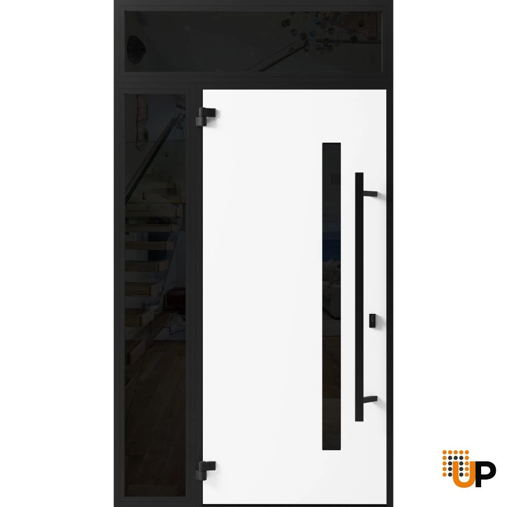 Single swing metal-aluminum modern exterior door with triplex glass | Ronex 0162 Red Oak | 48 x 96 photo#2