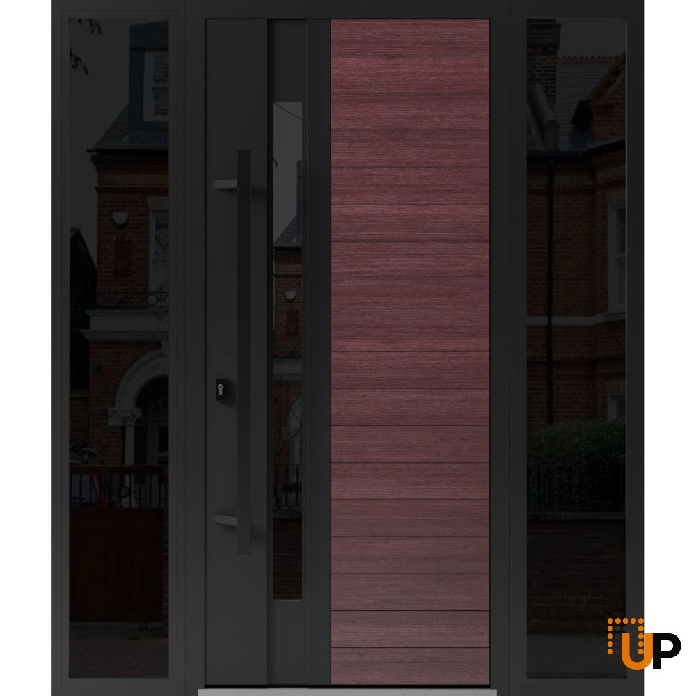 Single swing metal-aluminum modern exterior door with triplex glass | Ronex 0162 Red Oak | 60 x 80 photo#1