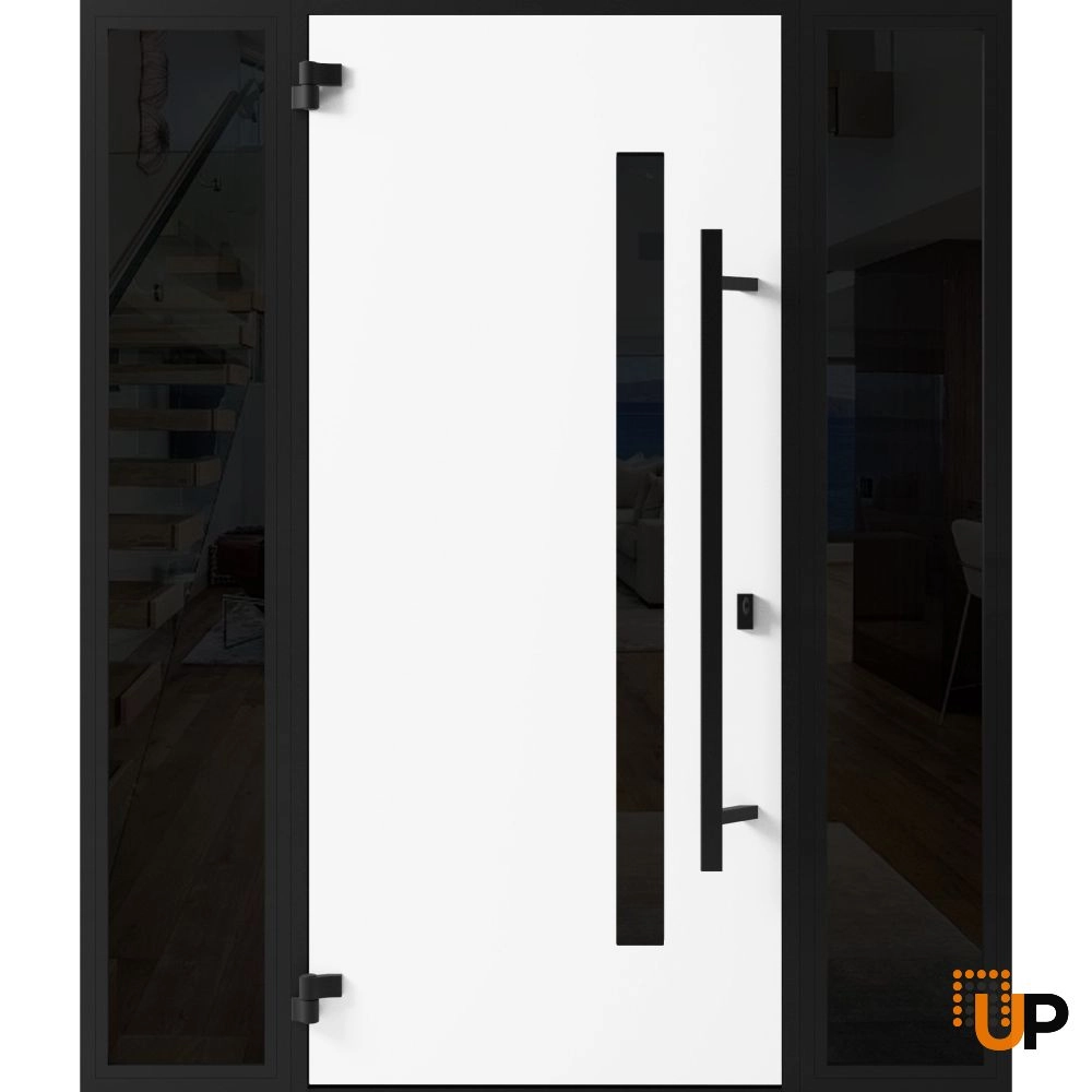 Single swing metal-aluminum modern exterior door with triplex glass | Ronex 0162 Red Oak | 60 x 80 photo#2