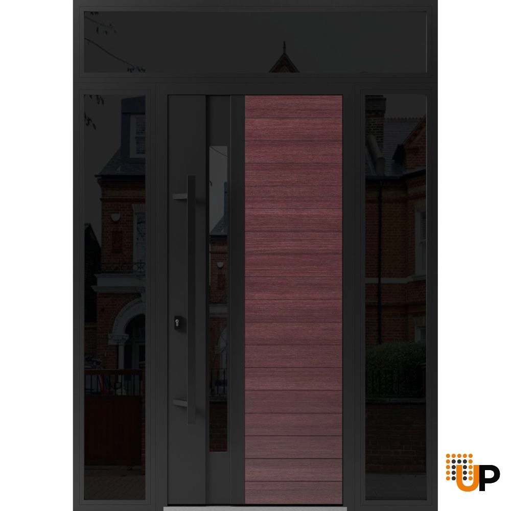 Single swing metal-aluminum modern exterior door with triplex glass | Ronex 0162 Red Oak | 60 x 96 photo#1