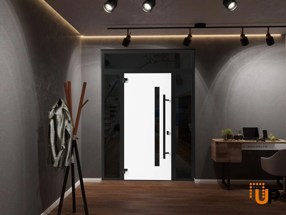 Single swing metal-aluminum modern exterior door with triplex glass | Ronex 0162 Red Oak | 60 x 96 photo#4