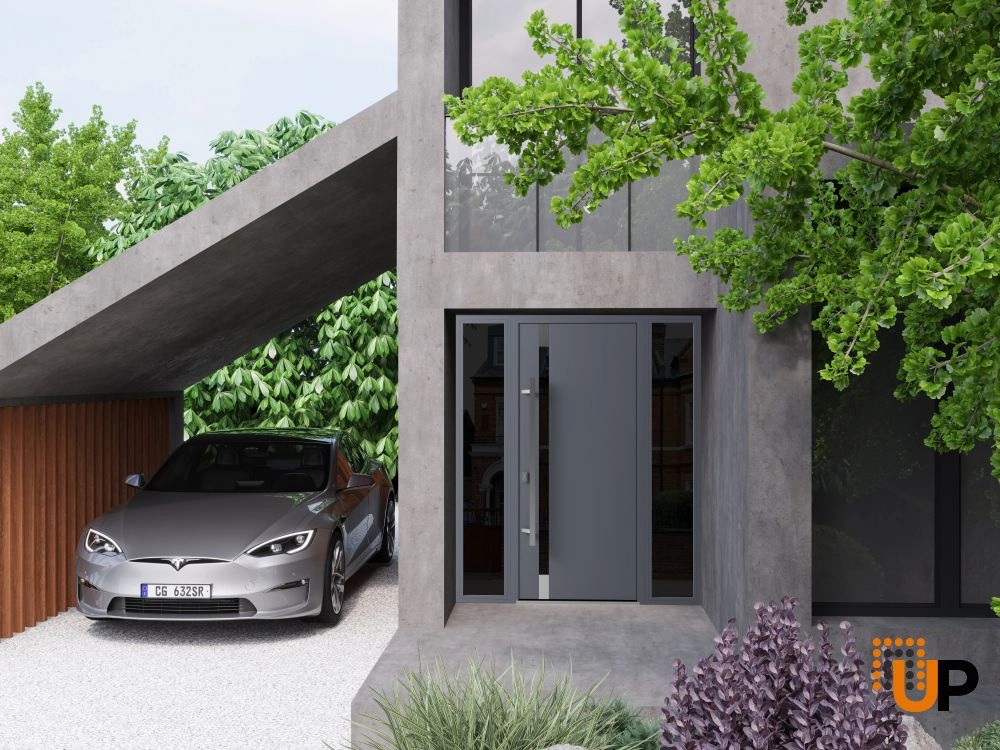 Single swing metal-aluminum modern exterior door with triplex glass | Ronex 1011 Gray | 68 x 80 photo#3