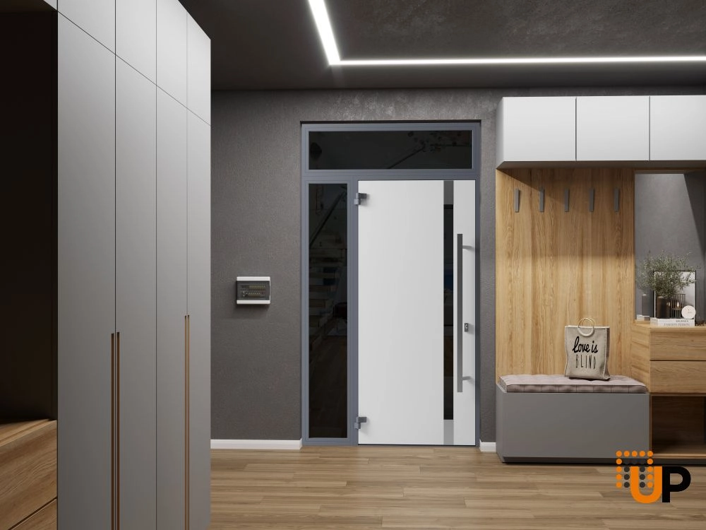 Single swing metal-aluminum modern exterior door with triplex glass | Ronex 1011 Gray | 48 x 96 photo#4