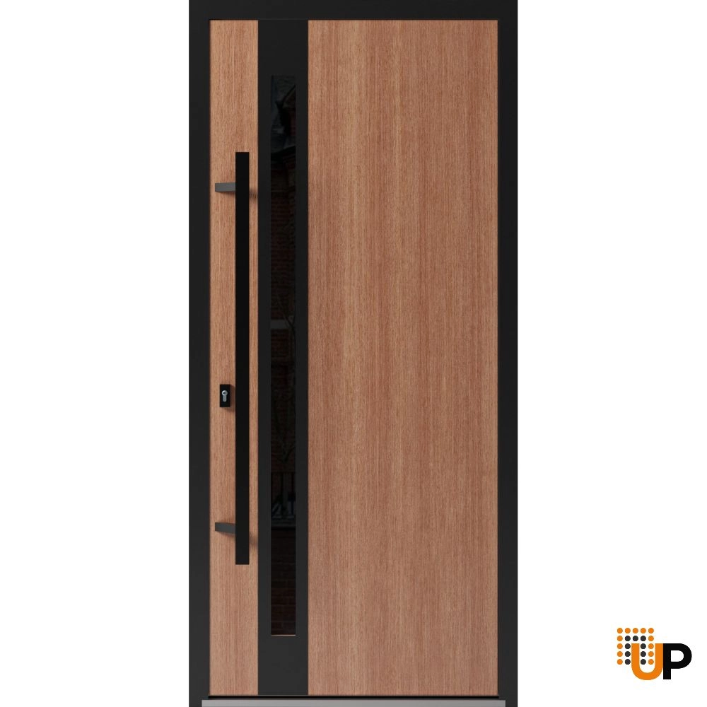 Single swing metal-aluminum modern exterior door with triplex glass | Ronex 1033 Oak | 36 x 80 photo#1