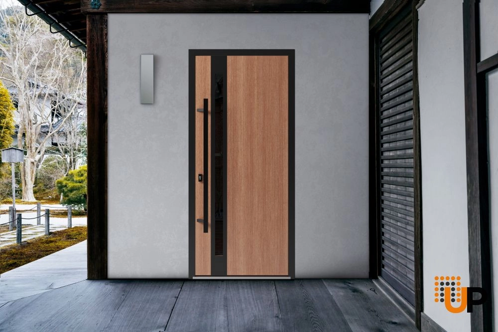 Single swing metal-aluminum modern exterior door with triplex glass | Ronex 1033 Oak | 36 x 80 photo#3