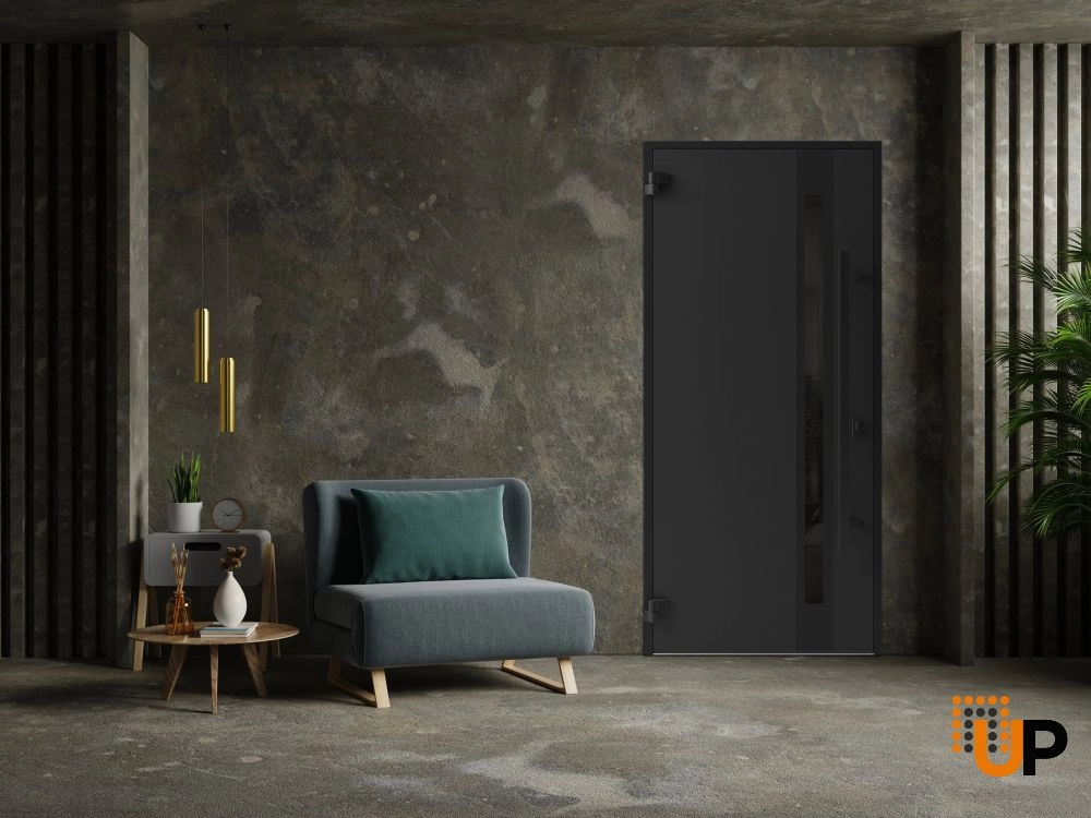 Single swing metal-aluminum modern exterior door with triplex glass | Ronex 1033 Oak | 36 x 80 photo#4