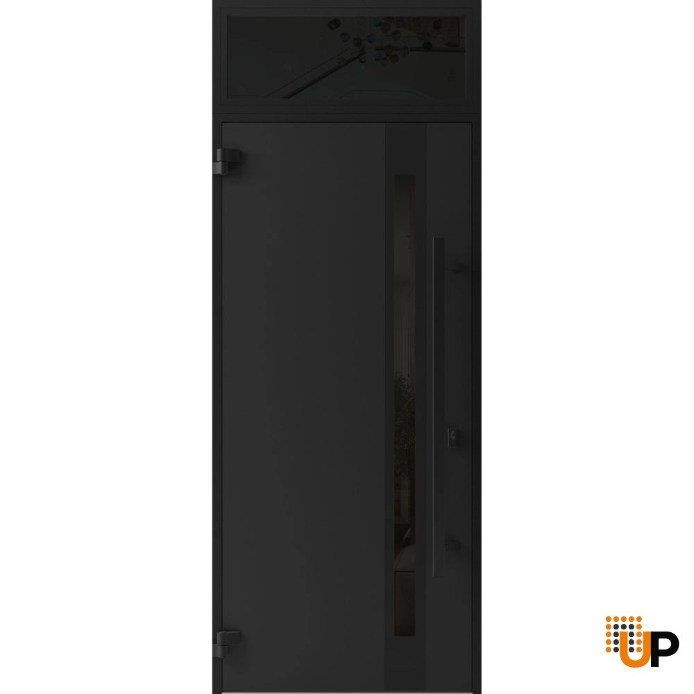 Single swing metal-aluminum modern exterior door with triplex glass | Ronex 1033 Oak | 36 x 96 (36 x 80+16) photo#2