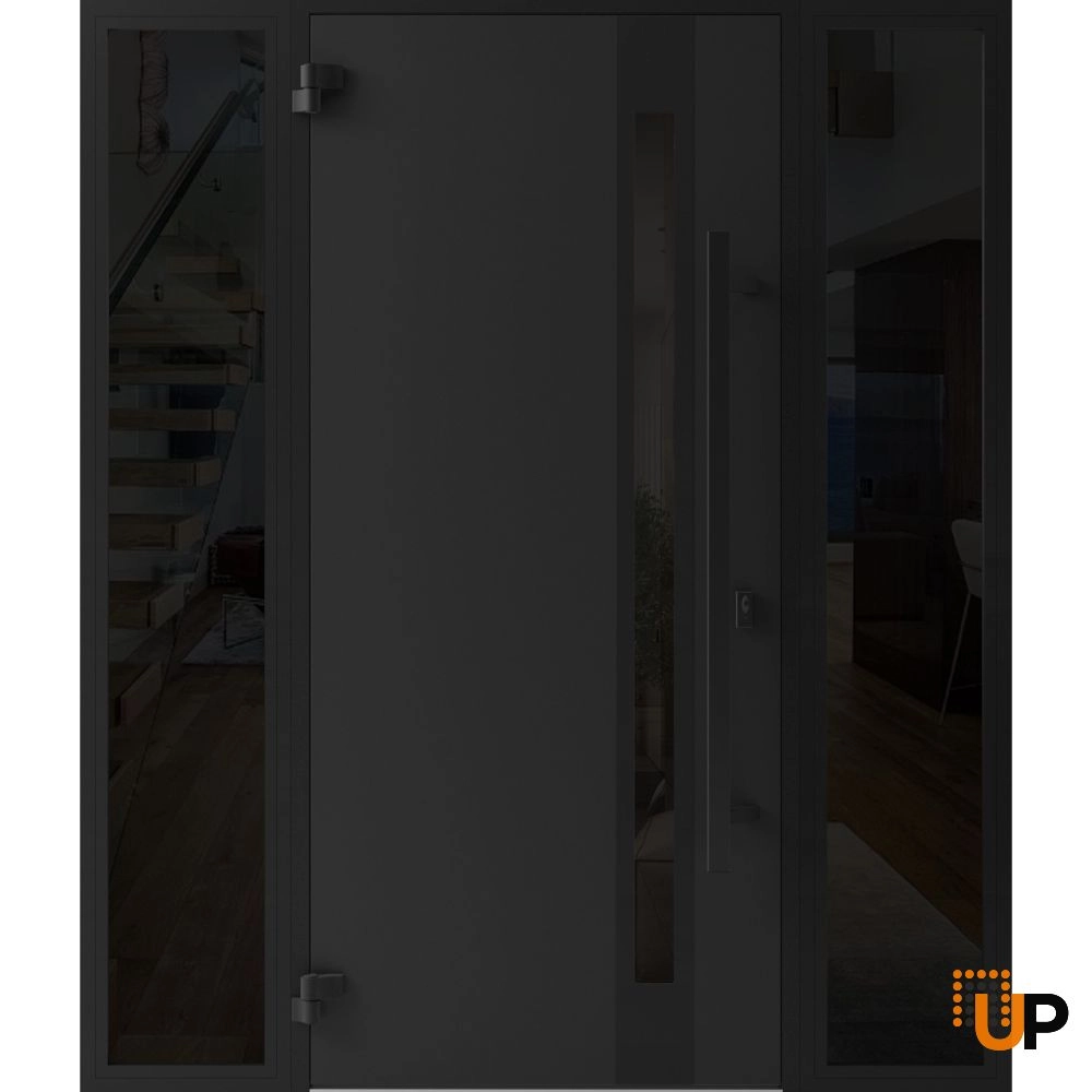 Single swing metal-aluminum modern exterior door with triplex glass | Ronex 1033 Oak | 64 x 80 (14+36+14 x 80) photo#2
