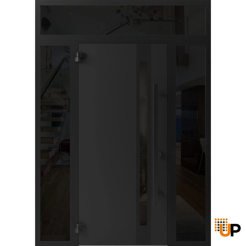 Single swing metal-aluminum modern exterior door with triplex glass | Ronex 1033 Oak | 64 x 96 (14+36+14 x 80+16) photo#2