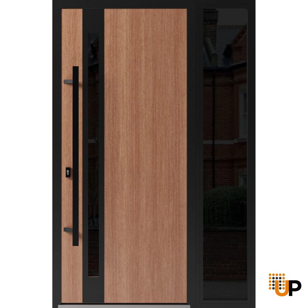 Single swing metal-aluminum modern exterior door with triplex glass | Ronex 1033 Oak | 48 x 80 (36+12 x 80) photo#1