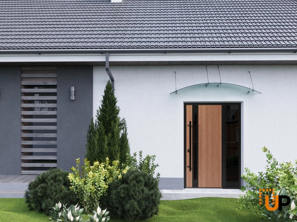 Single swing metal-aluminum modern exterior door with triplex glass | Ronex 1033 Oak | 48 x 80 (36+12 x 80) photo#3