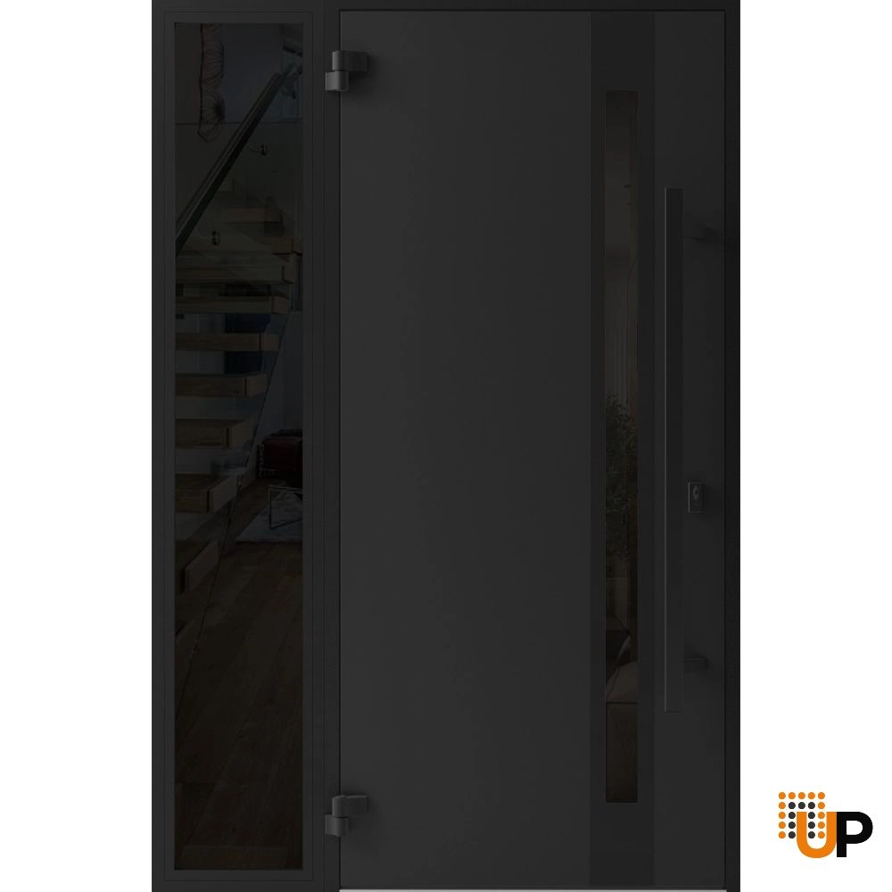 Single swing metal-aluminum modern exterior door with triplex glass | Ronex 1033 Oak | 48 x 80 (36+12 x 80) photo#2