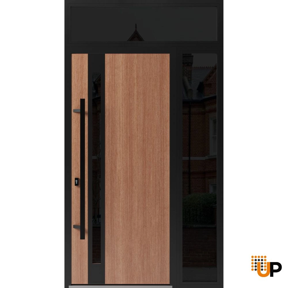 Single swing metal-aluminum modern exterior door with triplex glass | Ronex 1033 Oak | 52 x 96 (36+16 x 80+16) photo#1