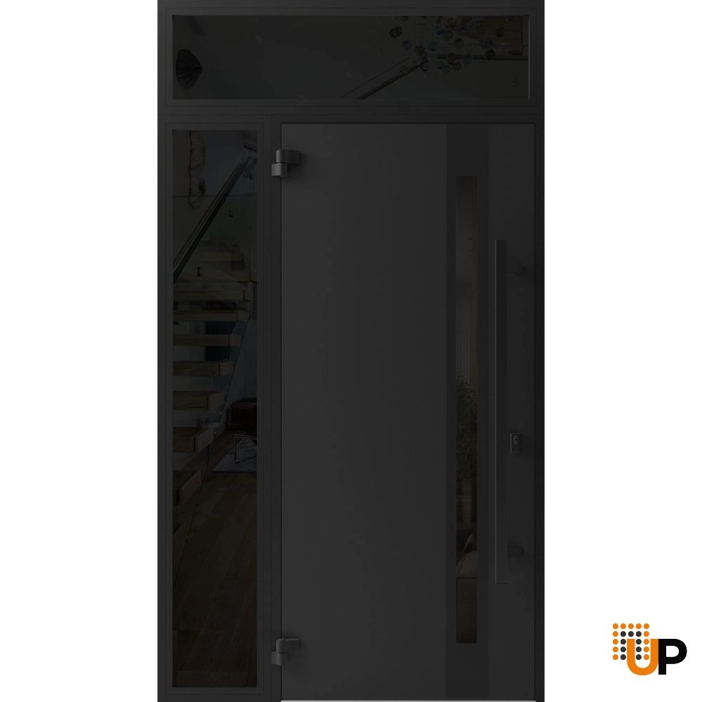 Single swing metal-aluminum modern exterior door with triplex glass | Ronex 1033 Oak | 52 x 96 (36+16 x 80+16) photo#2