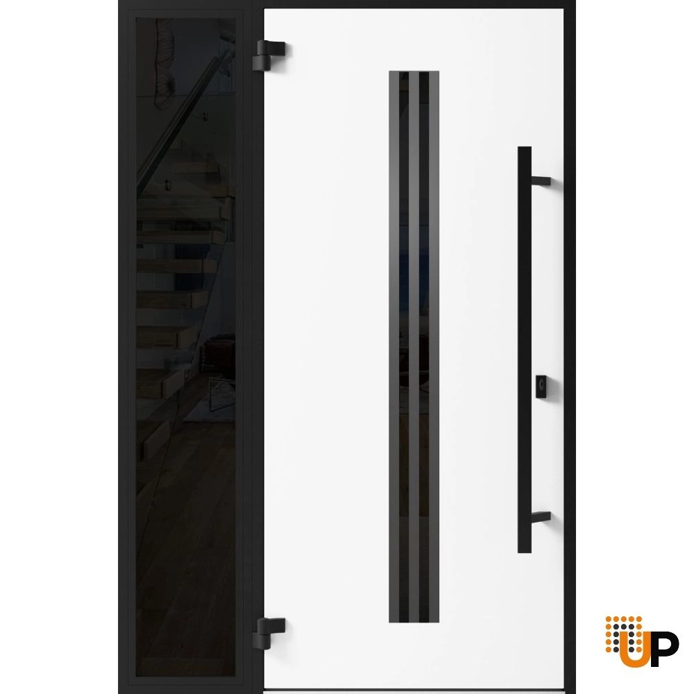 Single swing metal-aluminum modern exterior door with triplex glass | Ronex 1055 Oak | 48 x 80 photo#2
