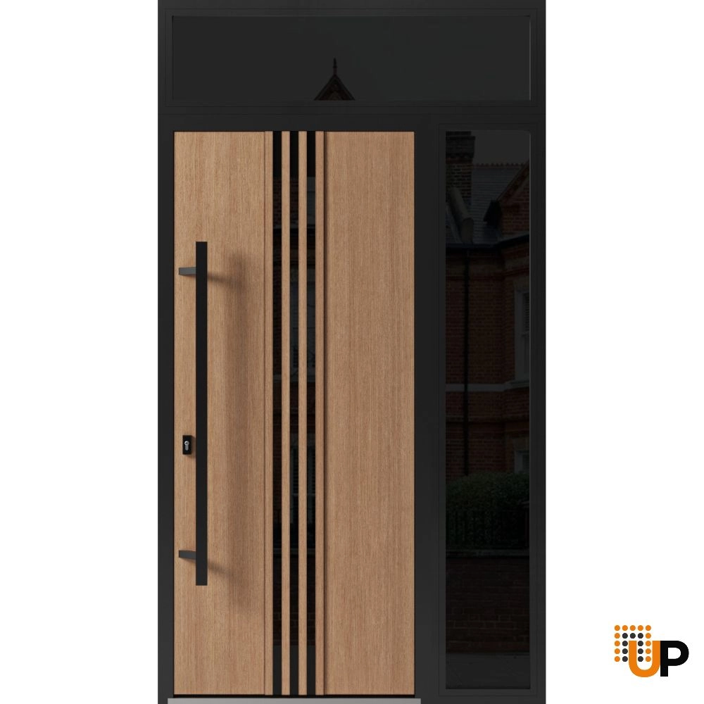 Single swing metal-aluminum modern exterior door with triplex glass | Ronex 1055 Oak | 50 x 96 photo#1