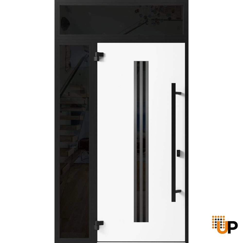Single swing metal-aluminum modern exterior door with triplex glass | Ronex 1055 Oak | 50 x 96 photo#2