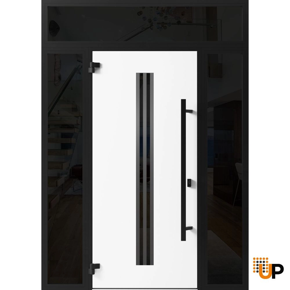 Single swing metal-aluminum modern exterior door with triplex glass | Ronex 1055 Oak | 64 x 96 photo#2