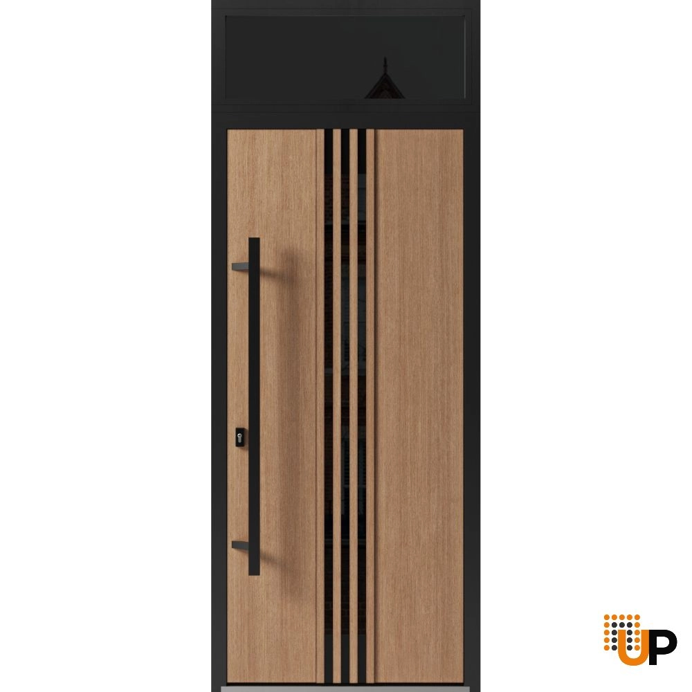 Single swing metal-aluminum modern exterior door with triplex glass | Ronex 1055 Oak | 36 x 96 photo#1