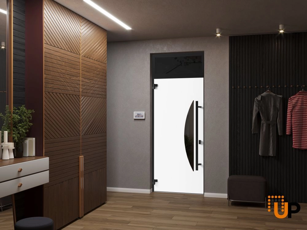 Single swing metal-aluminum modern exterior door with triplex glass | Ronex 1077 Teak | 36 x 96 photo#4